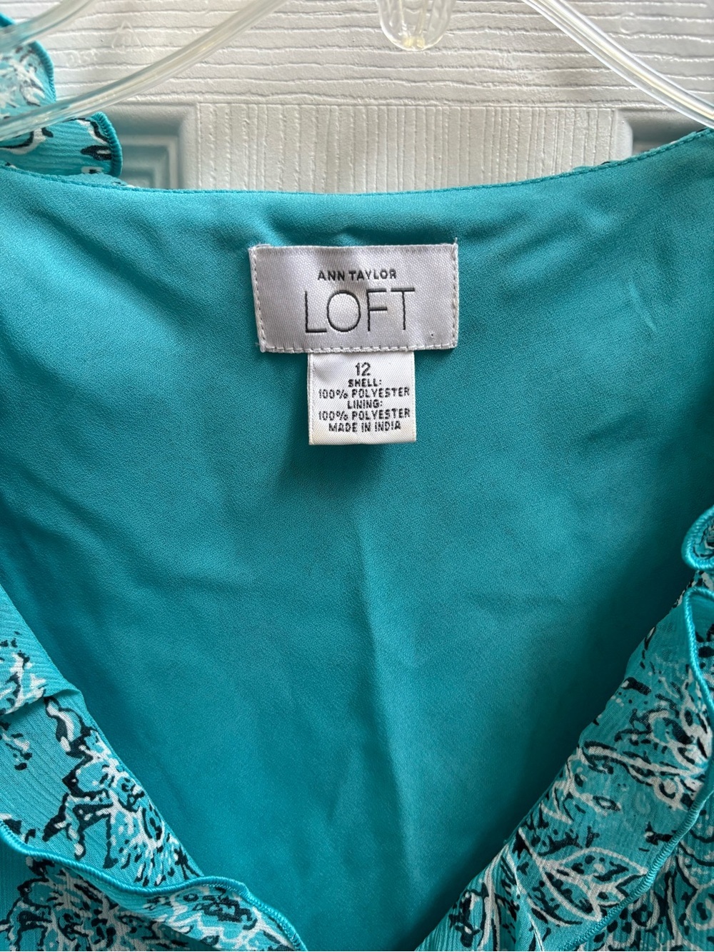LOFT Woman’s Turquoise Floral Ruffle V-Neck Sleeveless Sun Dress, Size 12, EUC - Picture 2 of 4